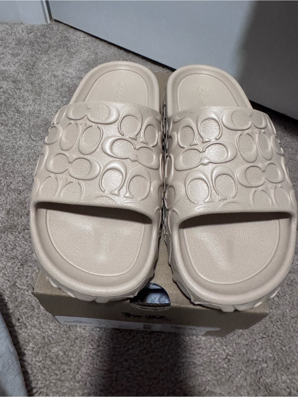 Coach Womens Embossed Signature Slide Sandals in Beige - Picture 1 of 7